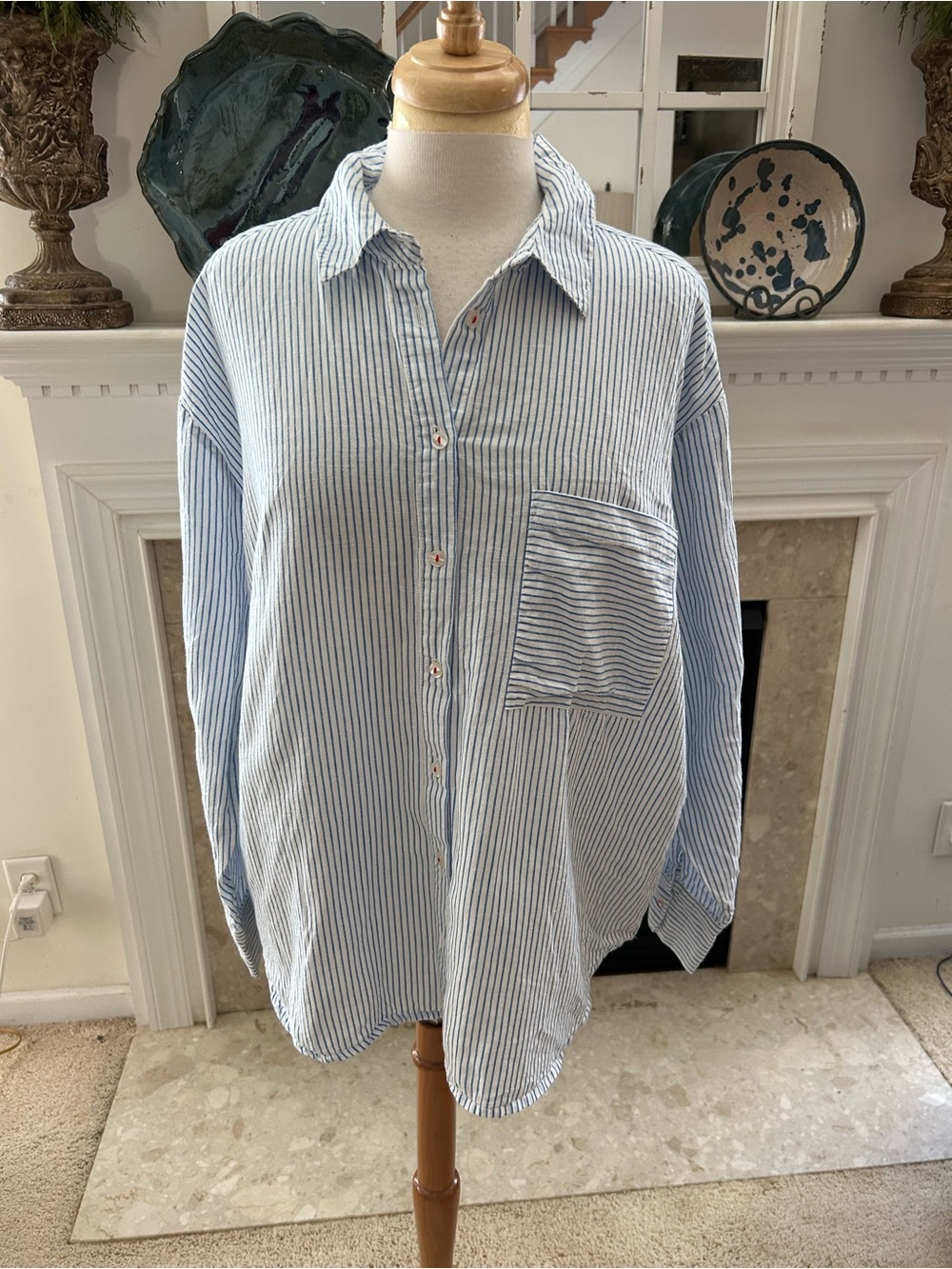 Light Blue Striped Button-Down Shirt - Relaxed Fit